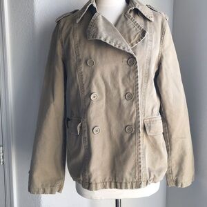 American Eagle Distressed Khaki Double Breasted Peacoat Lined Jacket size Large